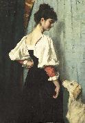 Young Italian woman with a dog called Puck. Therese Schwartze